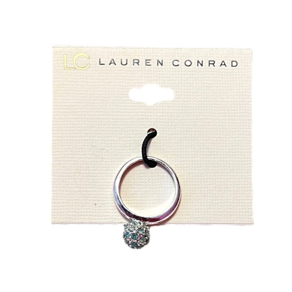 🤯5/$20🤯LC Lauren Conrad Silver Tone Mint Green Rhinestone Ball Ring Size 7.5/8